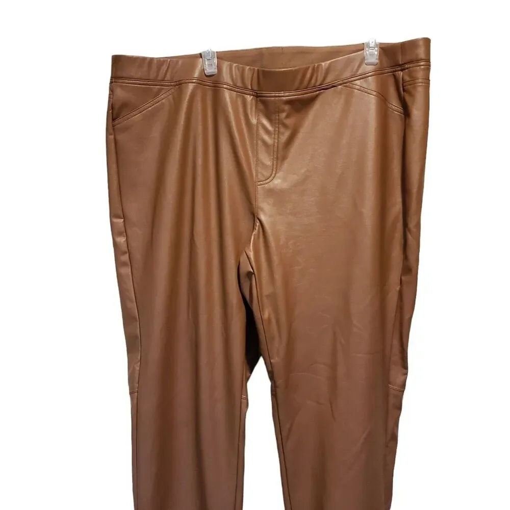 J. Jill High Rise Skinny Leg Pants Womens Faux Leather Brown Pull On Size 3X